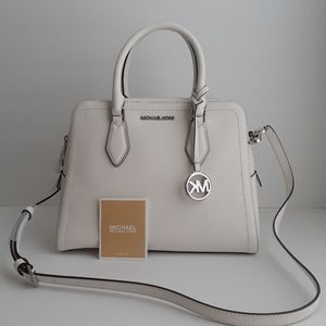 Michael Kors Optic White LG Dome Satchel Purse NWT